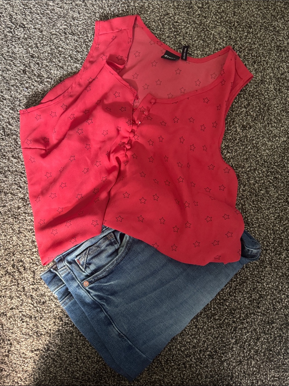 Cruel Denim Red Star-Print Sleeveless Blouse